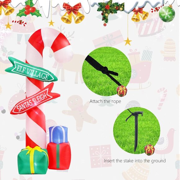 ⚡9 Ft Christmas Inflatables Candy Cane with Road Sign Outdoor Decorations - Picture 6 of 8